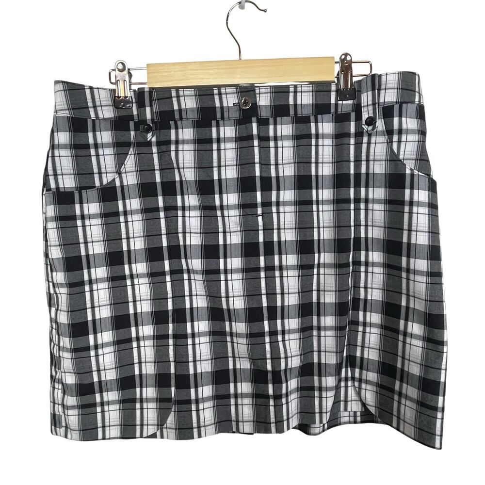 Izod Golf Plaid White Black Women's size 12 Skort‎ Skirt